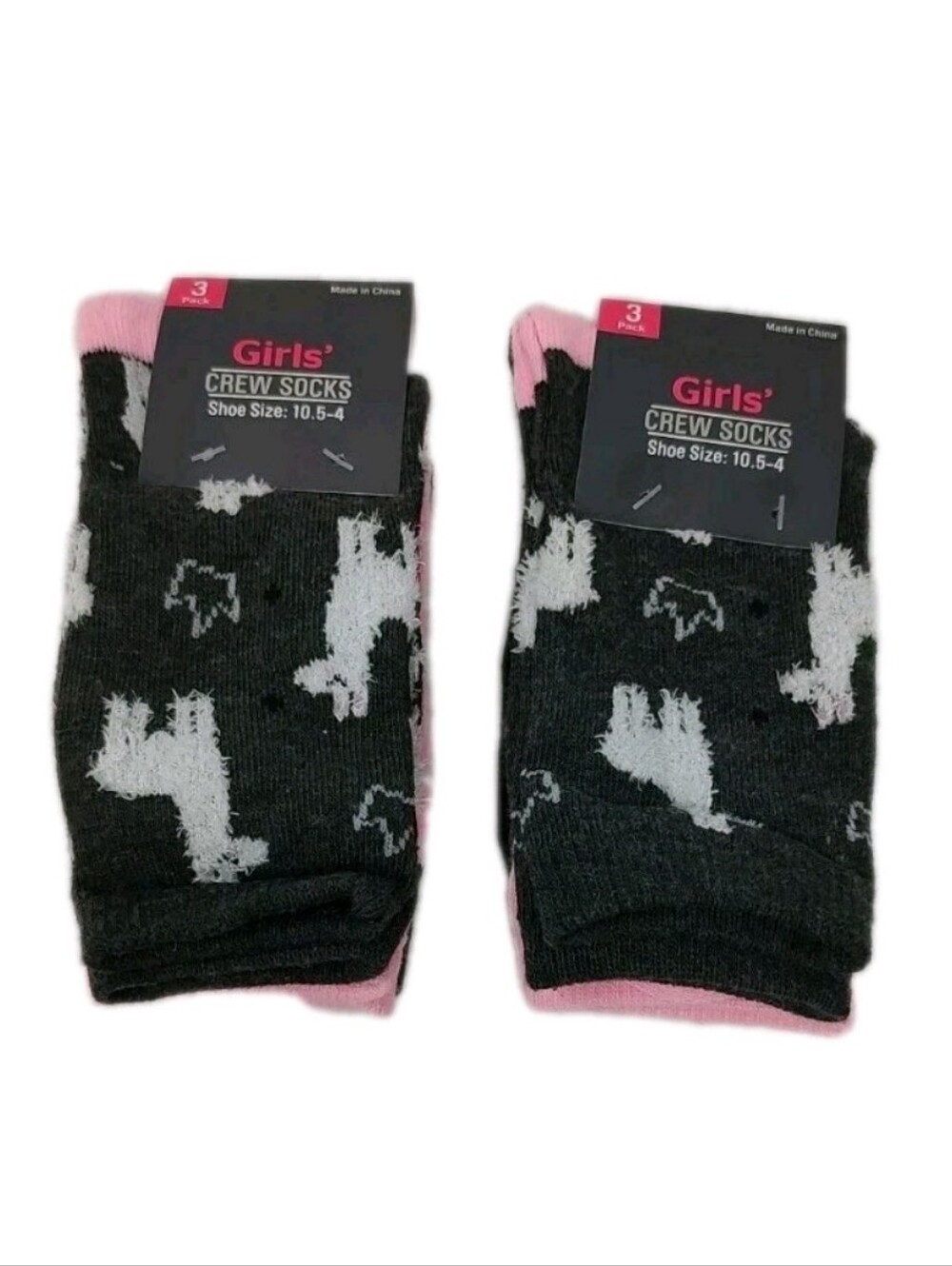 Girls Llama Crew Socks 6 Pairs Shoe Size 10.5-4 Fuzzy Novelty Animal Sock Bundle